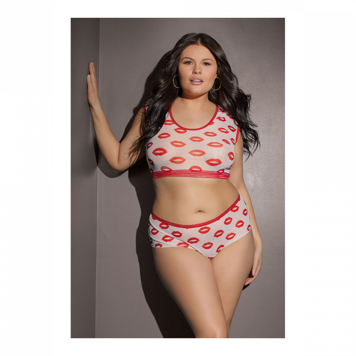 Crop Top and Shorts with Lip Print - Plus Size - Afbeelding 2