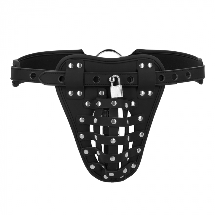 PU Leren Chastity Jock - Zwart - Afbeelding 3