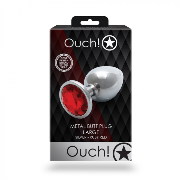 Ronde Gem Butt Plug - Groot - Zilver/Ruby Rood - Afbeelding 2
