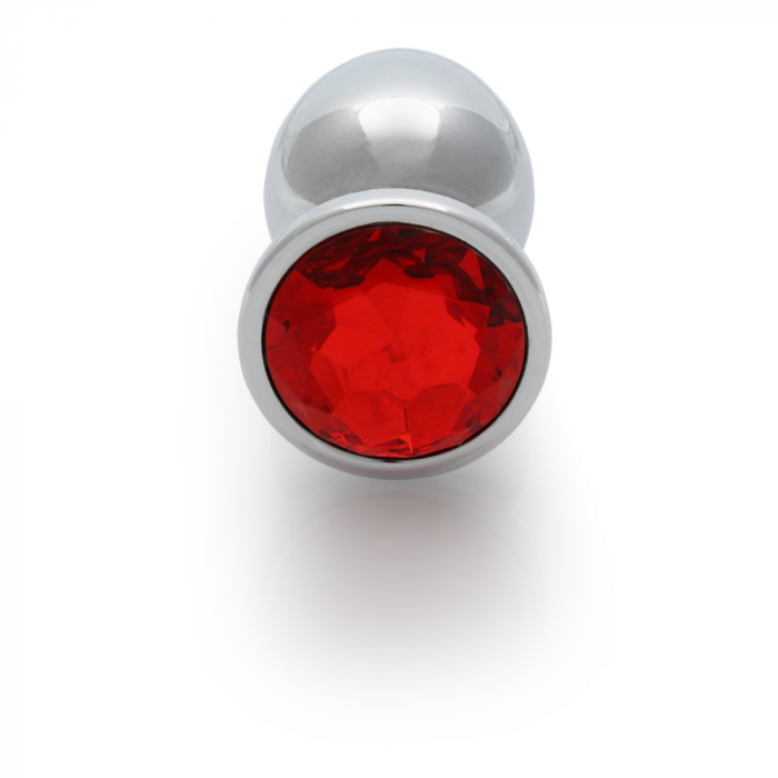 Ronde Gem Butt Plug - Groot - Zilver/Ruby Rood - Afbeelding 4