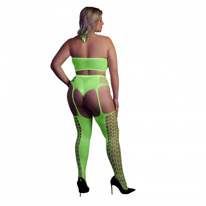 Twee-delige set met crop top en kousen - Plus Size - Neon Groen - Afbeelding 2