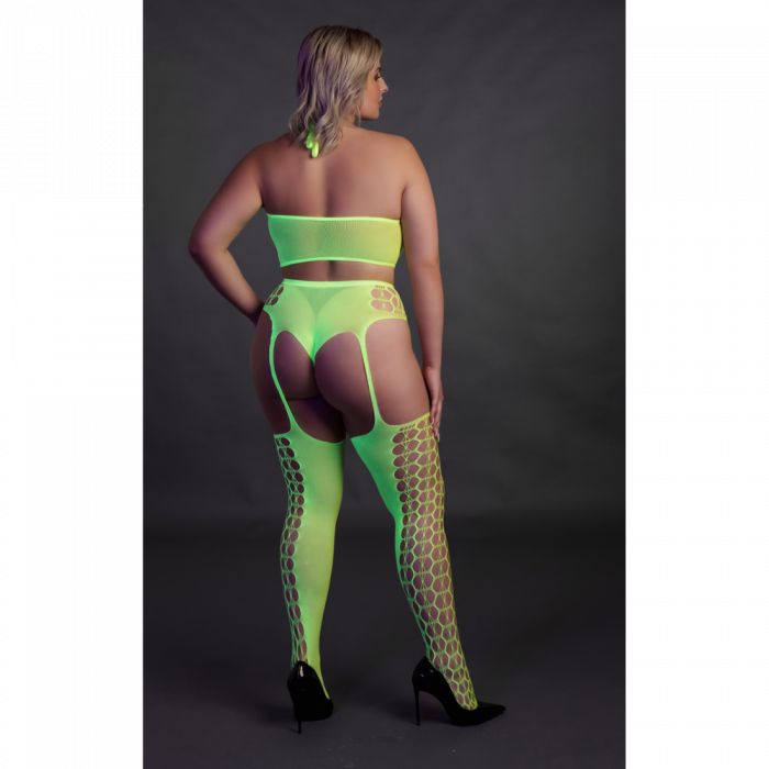 Twee-delige set met crop top en kousen - Plus Size - Neon Groen - Afbeelding 4