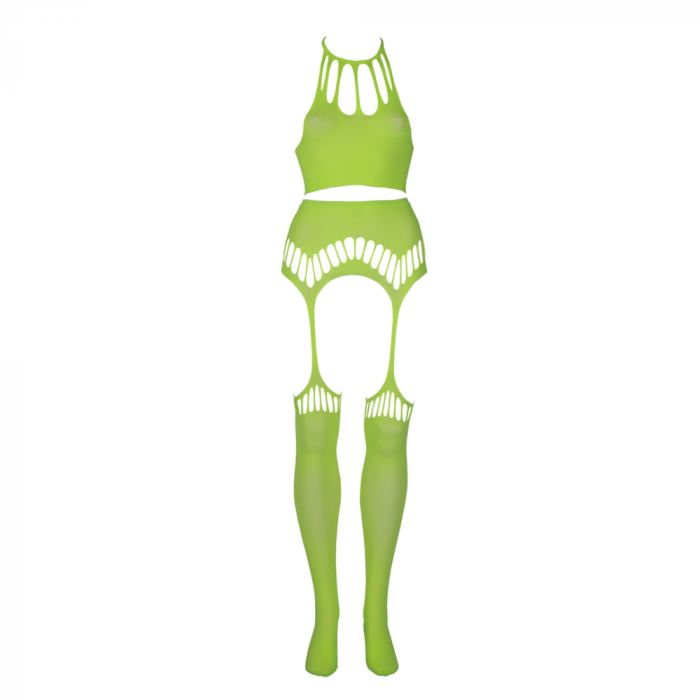 Twee Delige Set met Crop Top en Kousen - Plus Size - Neon Groen - Afbeelding 4