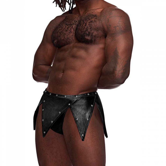 Eros - Gladiator Kilt Ontwerp met een Aangekleed Thong - S/M - Zwart - Afbeelding 4