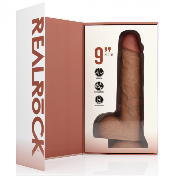 Vibrating Regular Straight Cock with Balls - 9 / 23 cm - Tan - Afbeelding 3