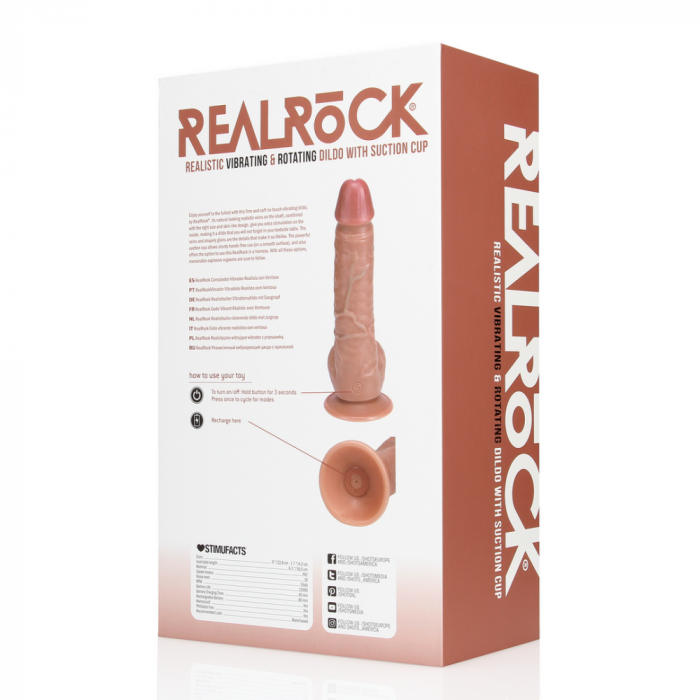Vibrerende en Draaiende Rechte Cock met Ballen - 8 / 20,5 cm - Tan - Afbeelding 2