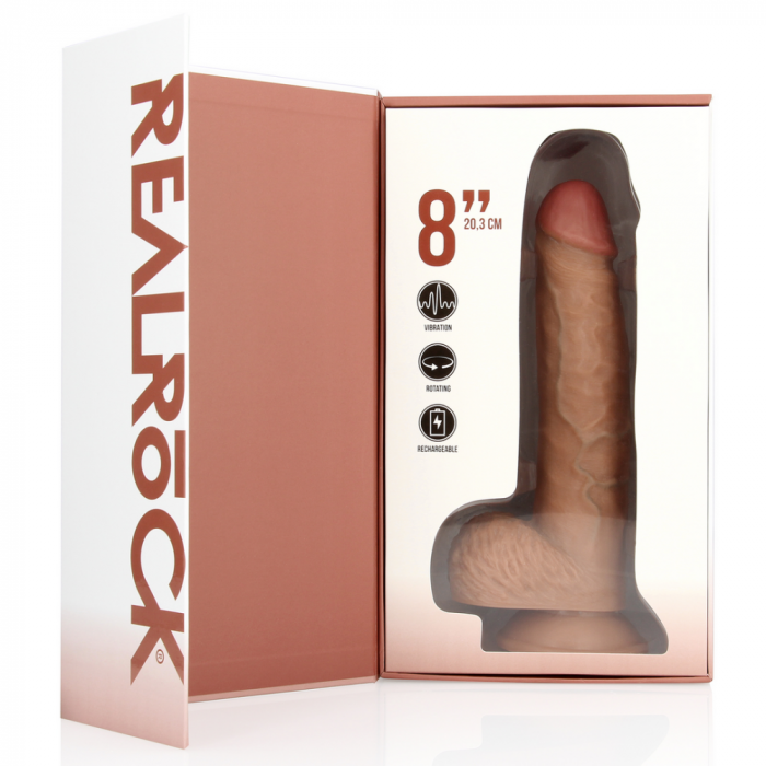 Vibrerende en Draaiende Rechte Cock met Ballen - 8 / 20,5 cm - Tan - Afbeelding 3