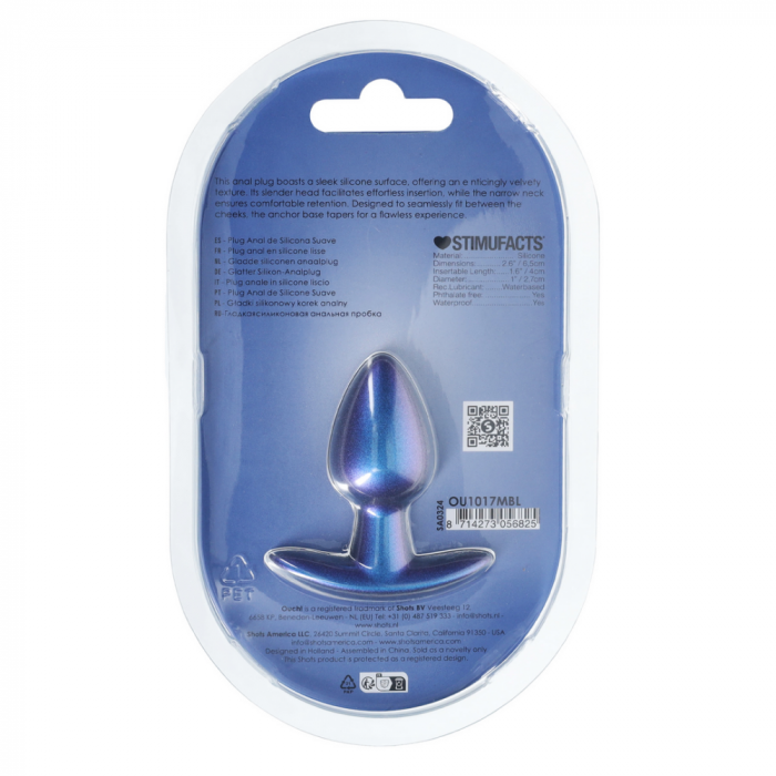 Zachte Siliconen Anale Plug - Klein - 2,6 / 6,5 cm - Metallic Blauw - Afbeelding 2