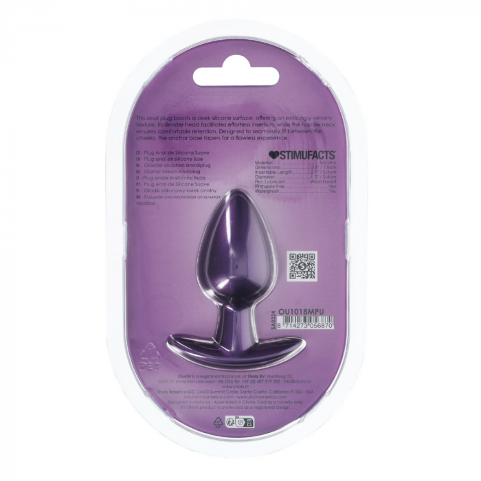 Zachte Siliconen Anale Plug - Medium - 3,1 / 7,9 cm - Metallic Paars - Afbeelding 2