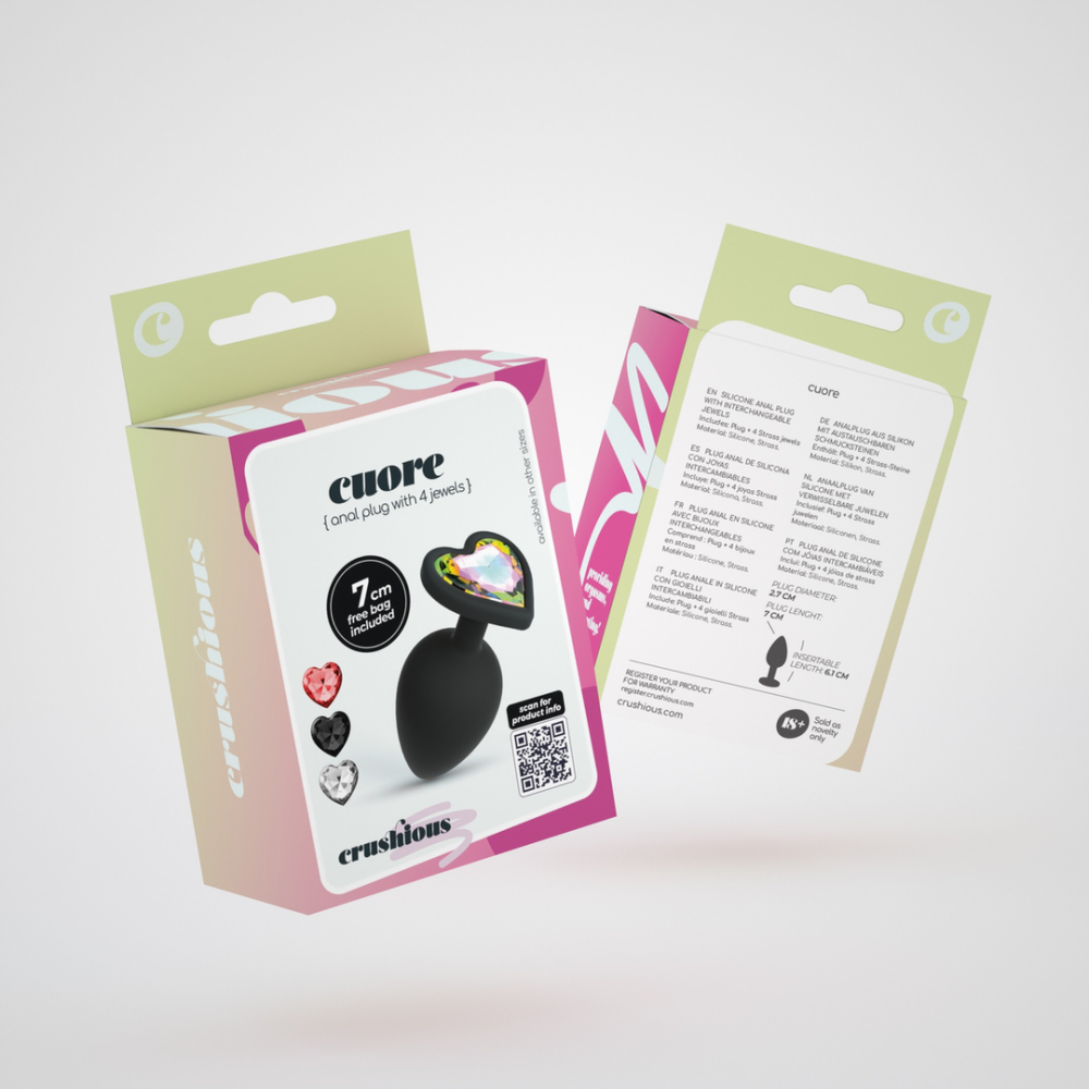 Cuore - Anale Plug met Vier Verwisselbare Edelstenen - Klein - Zwart - Afbeelding 2