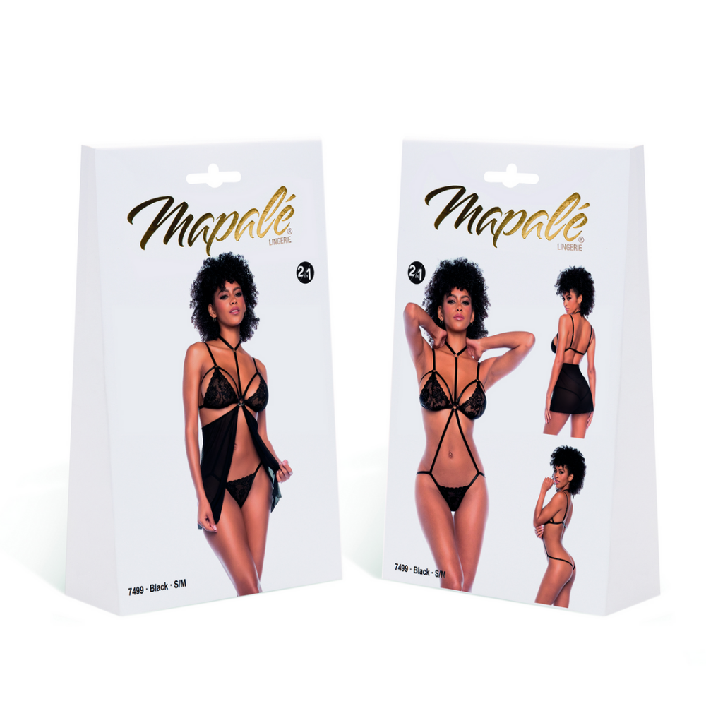 Twee-in-één Babydoll en Teddy - L/XL - Zwart - Afbeelding 2