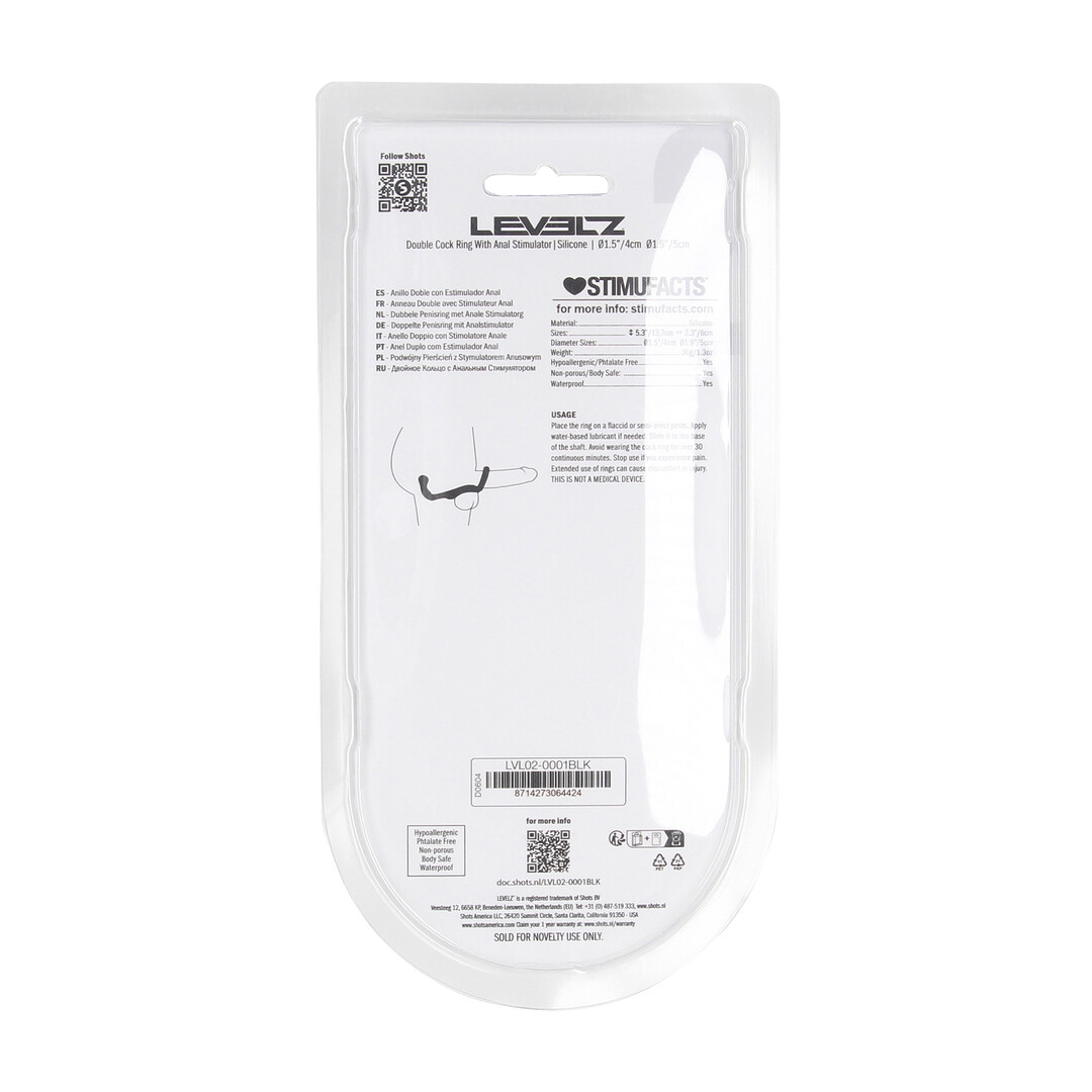 Siliconen Dubbele Cockring met Anale Stimulator - Zwart - Afbeelding 3