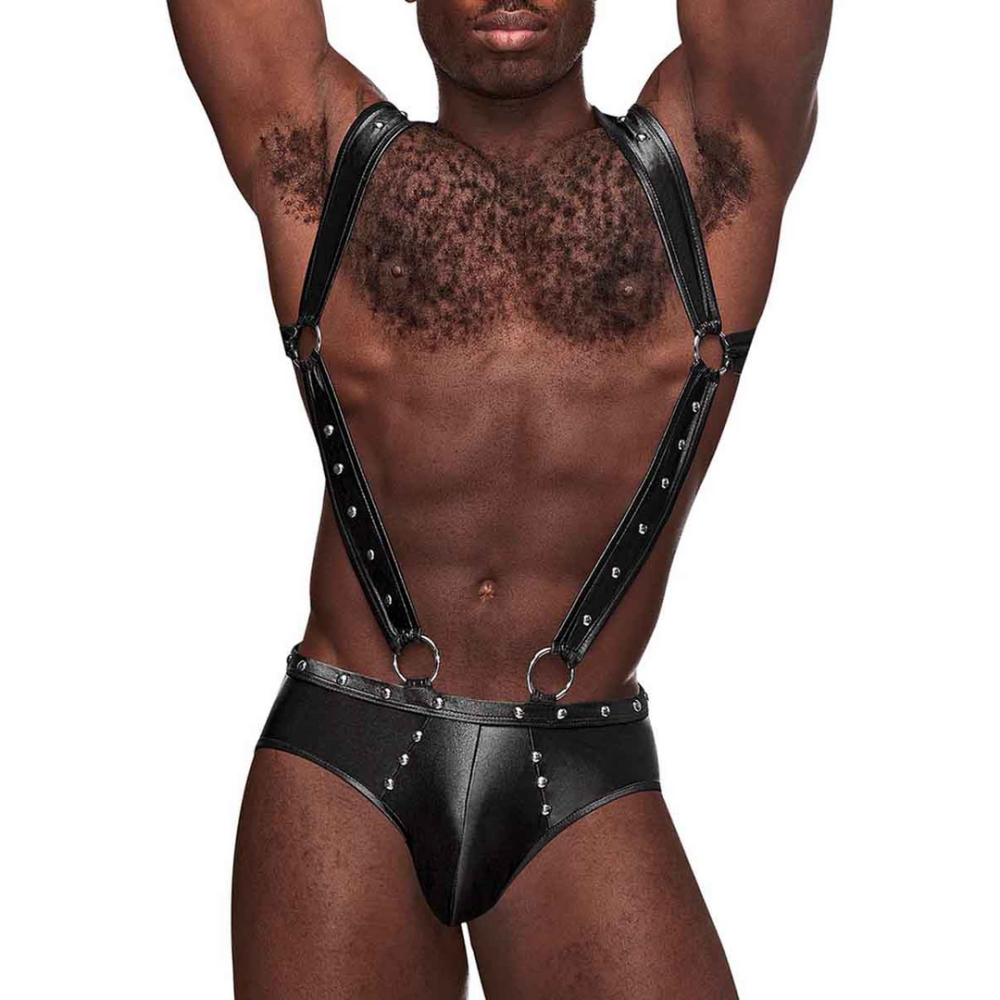Uranus - Harness Style Open Back Jock Briefs met Suspender Straps - S/M - Zwart
