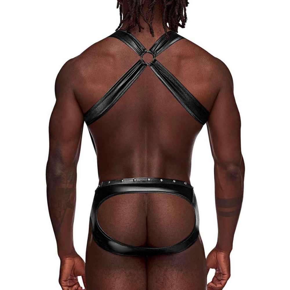 Uranus - Harness Style Open Back Jock Briefs met Suspender Straps - S/M - Zwart - Afbeelding 2