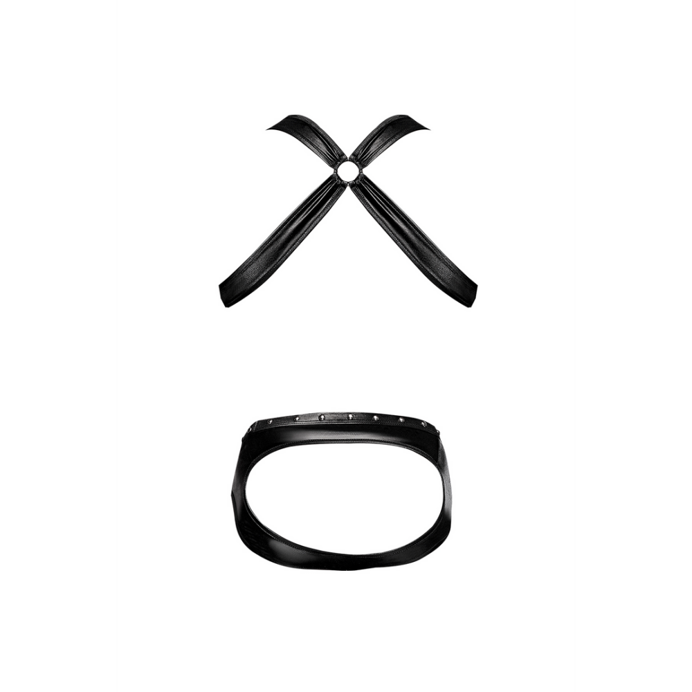 Uranus - Harness Style Open Back Jock Briefs met Suspender Straps - S/M - Zwart - Afbeelding 4