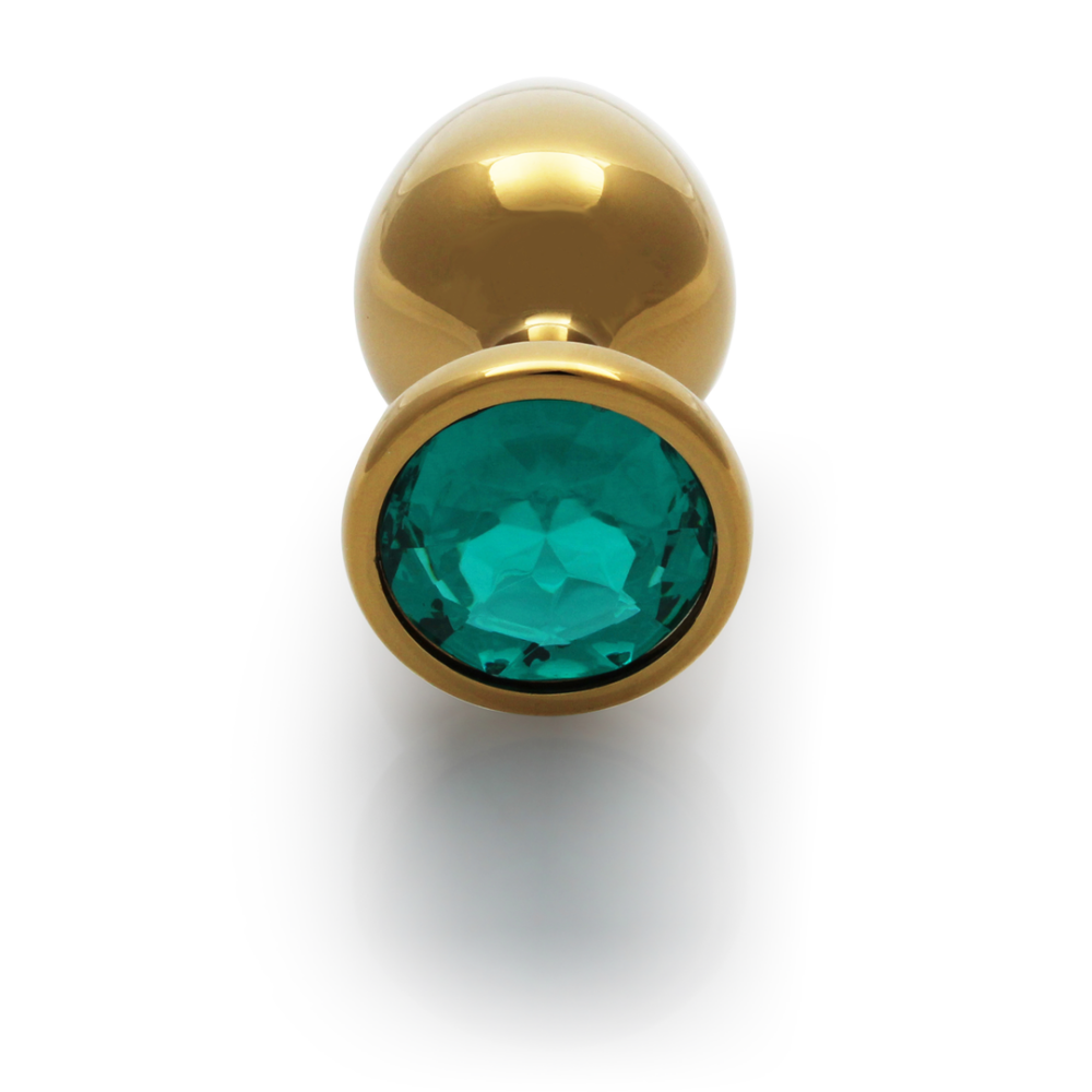 Ronde Gem Buttplug - Medium - Goud/Emerald Groen - Afbeelding 5