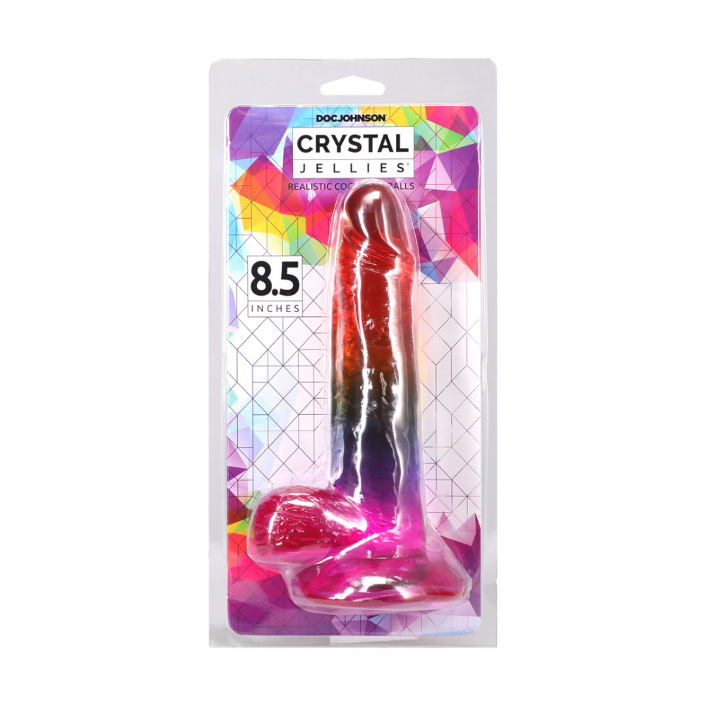 Realistische Cock met Ballen - 8,5 / 21,6 cm - Regenboog - Afbeelding 2
