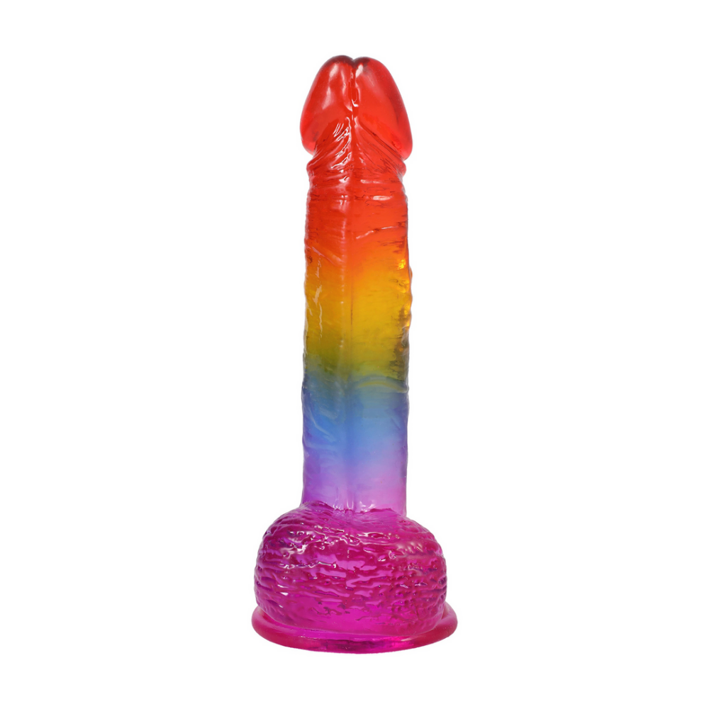 Realistische Cock met Ballen - 8,5 / 21,6 cm - Regenboog - Afbeelding 4