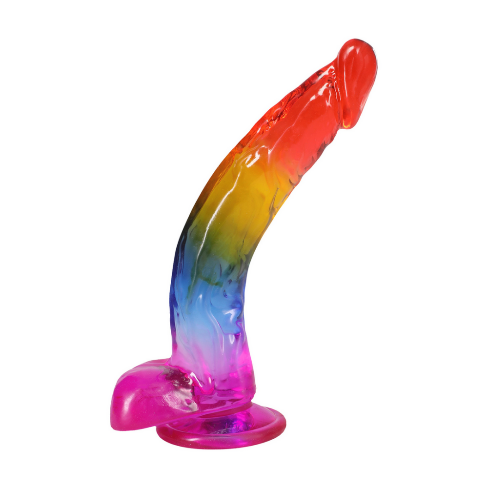 Realistische Cock met Ballen - 9,5 / 24,1 cm - Regenboog - Afbeelding 5
