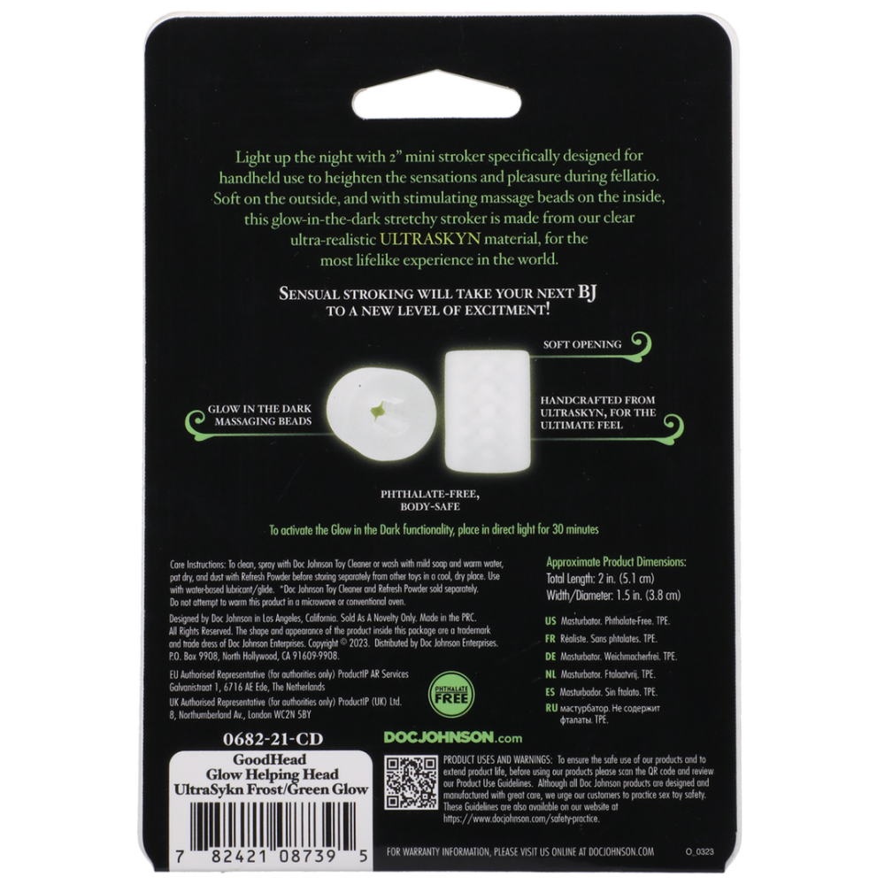 Glow Helping Head - Masturbator Sleeve - Frost / Groen Gloed - Afbeelding 3