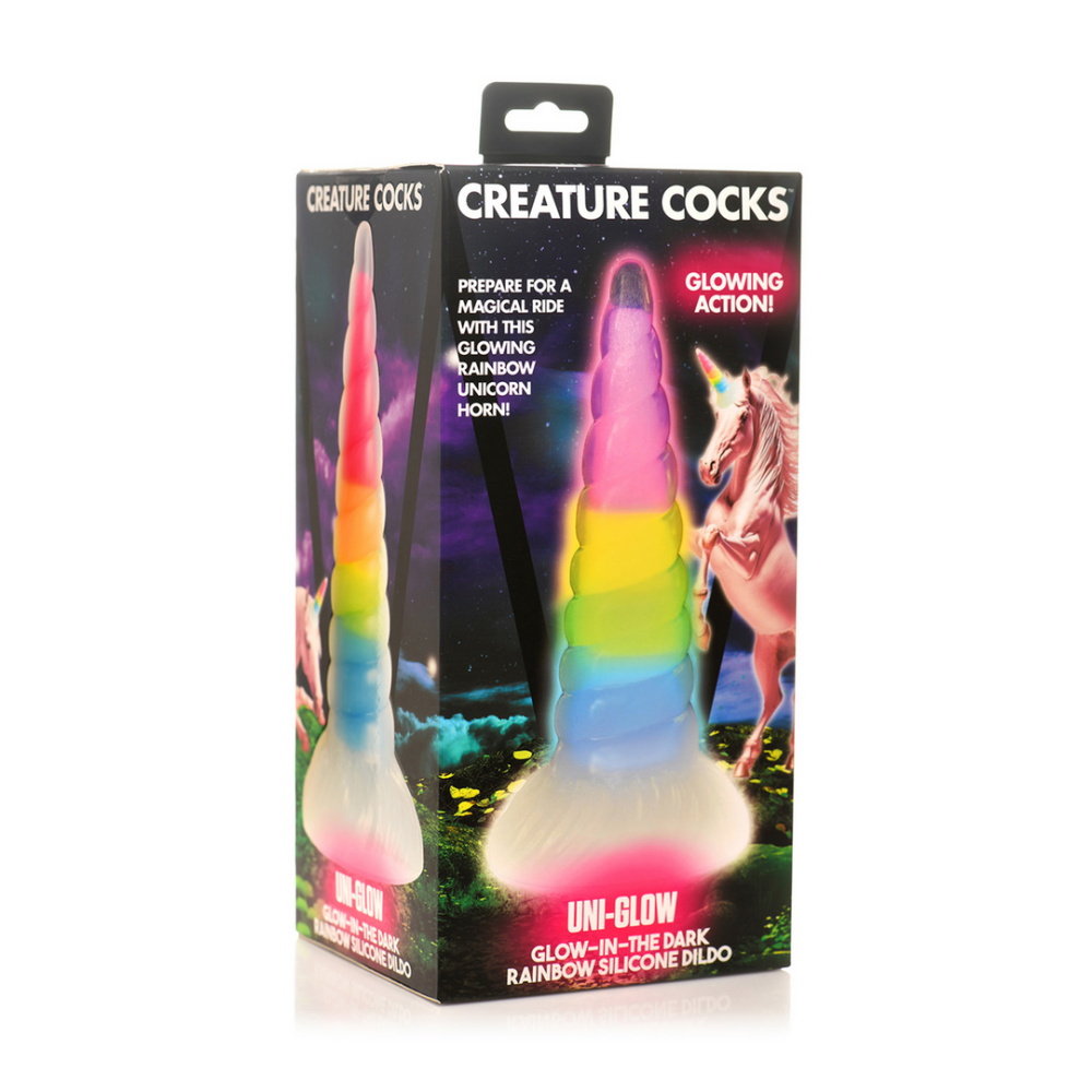 UniGlow - Glow-in-the-Dark Regenboog Siliconen Dildo - Afbeelding 2