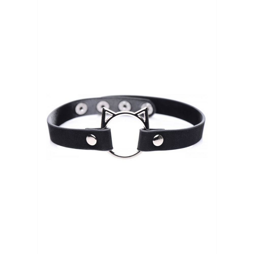 Kinky Kitty Ring Slim Choker - PU Leer - Zwart - Afbeelding 3
