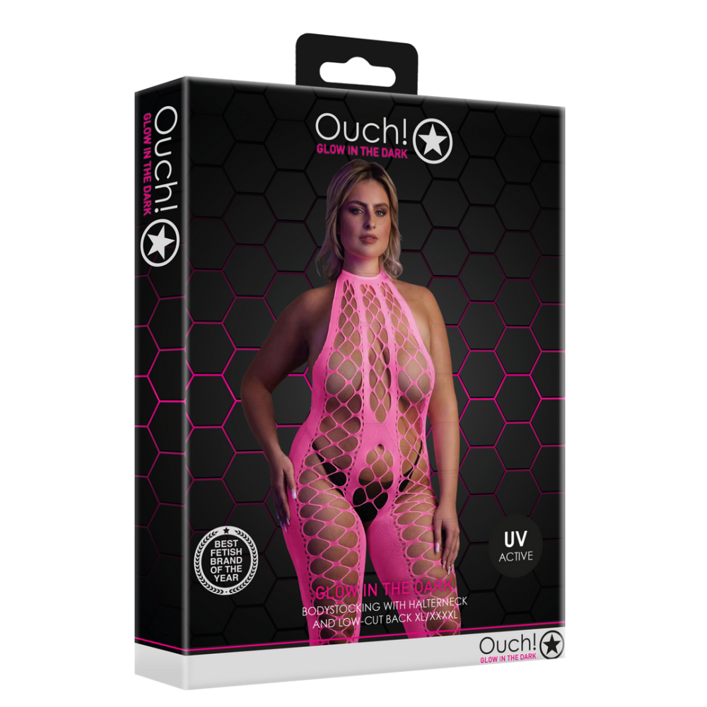 Bodystocking met Halterneck - Plus Size - Neon Roze - Afbeelding 2