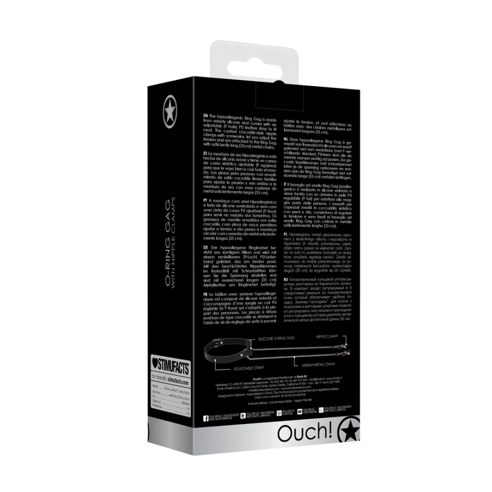 O-Ring Ballgag met Tepelklemmen - Afbeelding 3