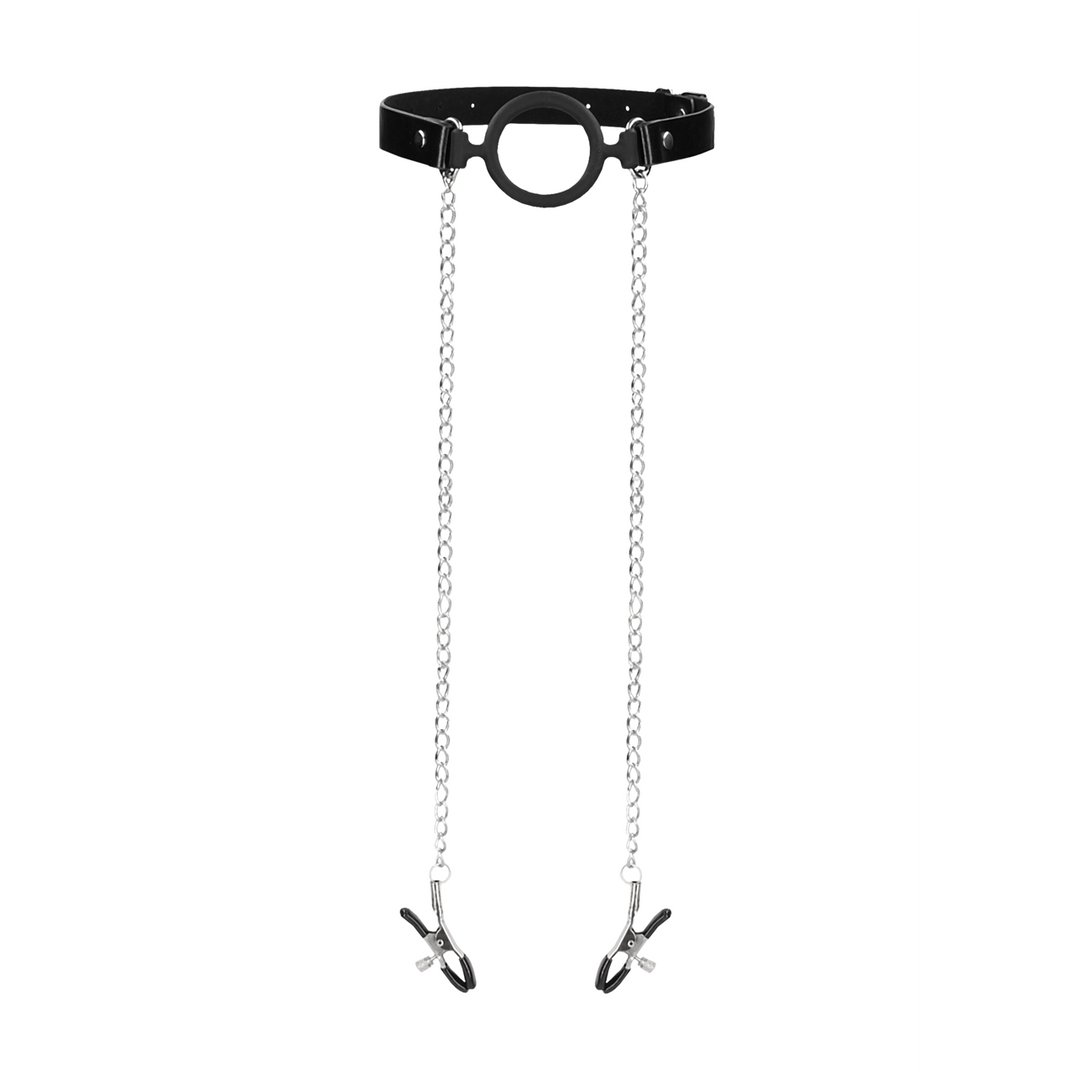 O-Ring Ballgag met Tepelklemmen - Afbeelding 4