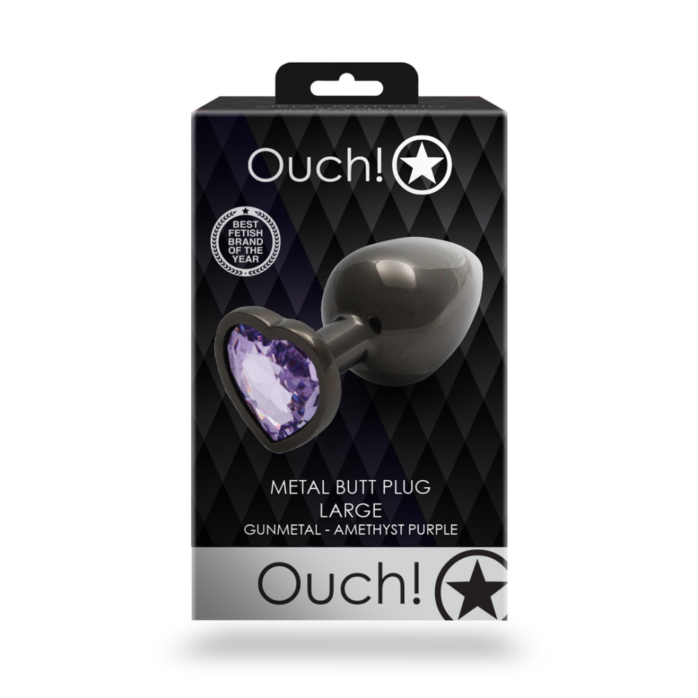 Heart Gem Butt Plug - Large - Gunmetal/Amethyst Paars - Afbeelding 3