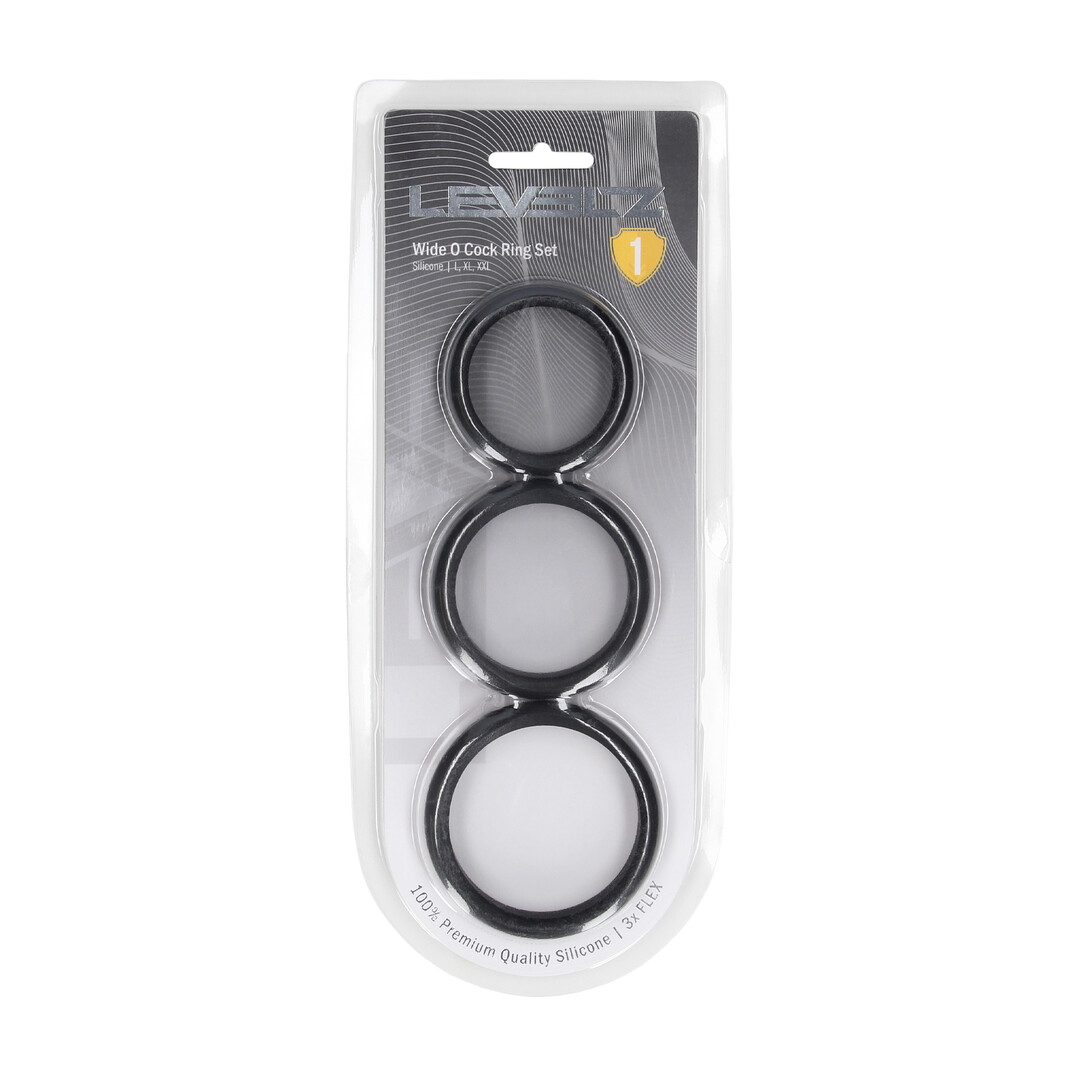 Wide O Silicone Cockring Set van 3 - L/XL/XXL - Zwart - Afbeelding 2
