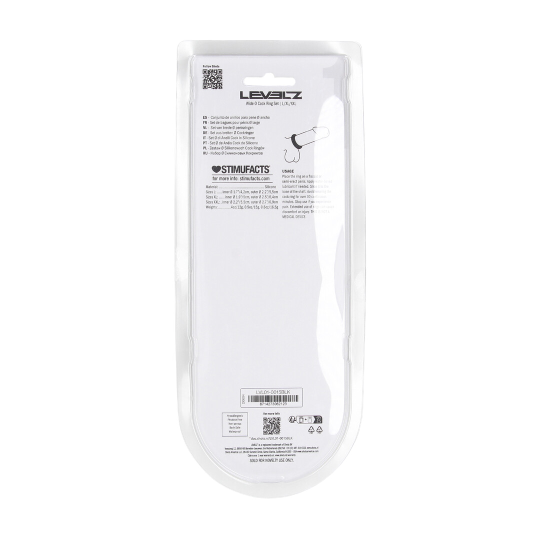 Wide O Silicone Cockring Set van 3 - L/XL/XXL - Zwart - Afbeelding 3