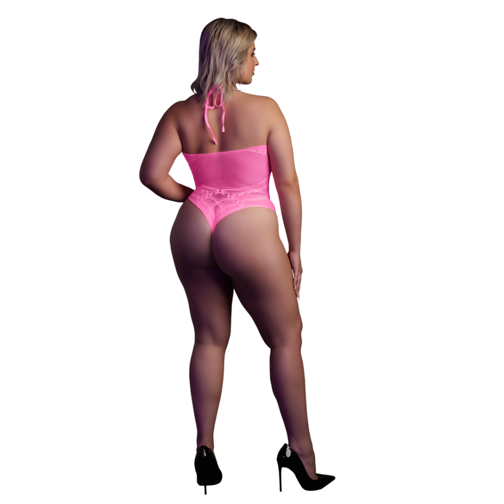 Body met Halternek - Plus Size - Neon Roze - Afbeelding 3