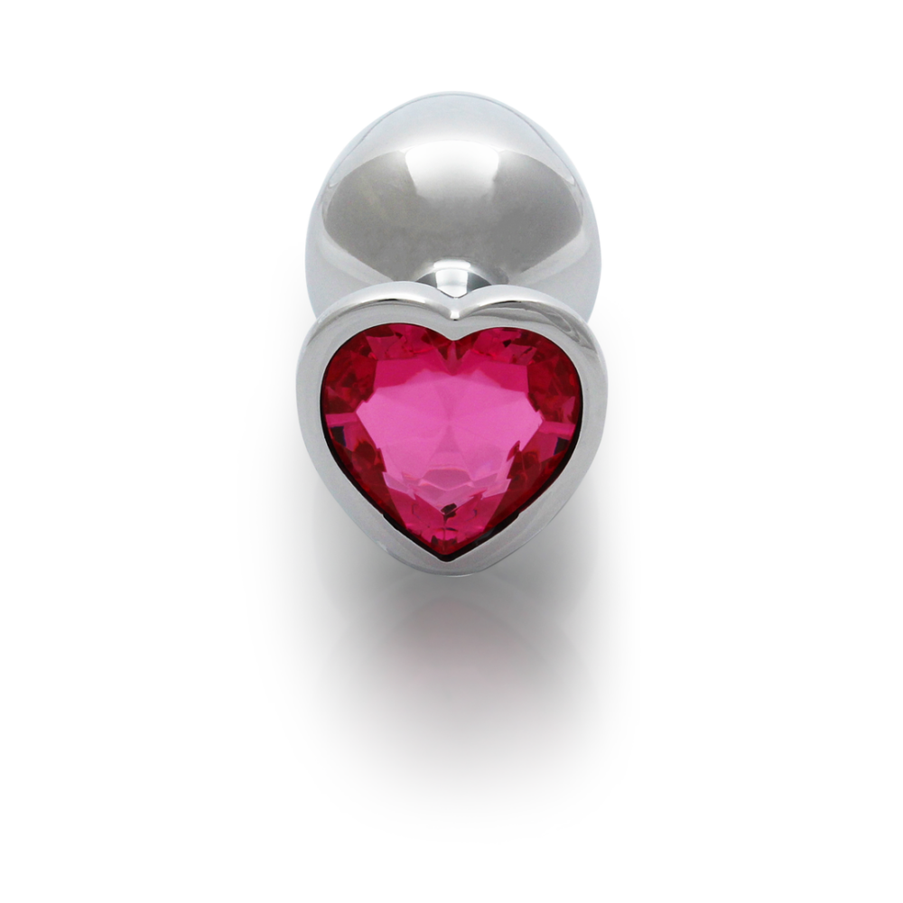 Heart Gem Butt Plug - Medium - Zilver/Rubellite Roze - Afbeelding 5