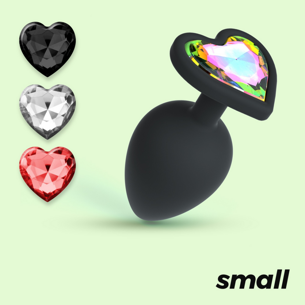 Cuore - Anale Plug met Vier Verwisselbare Edelstenen - Klein - Zwart