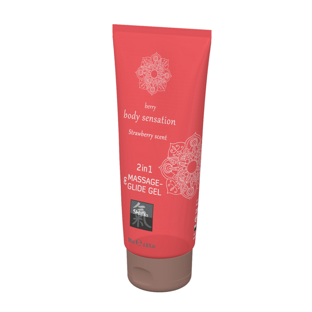 2 in 1 Massage en Glide Gel - Aardbei - 7 fl oz / 200 ml - Afbeelding 2