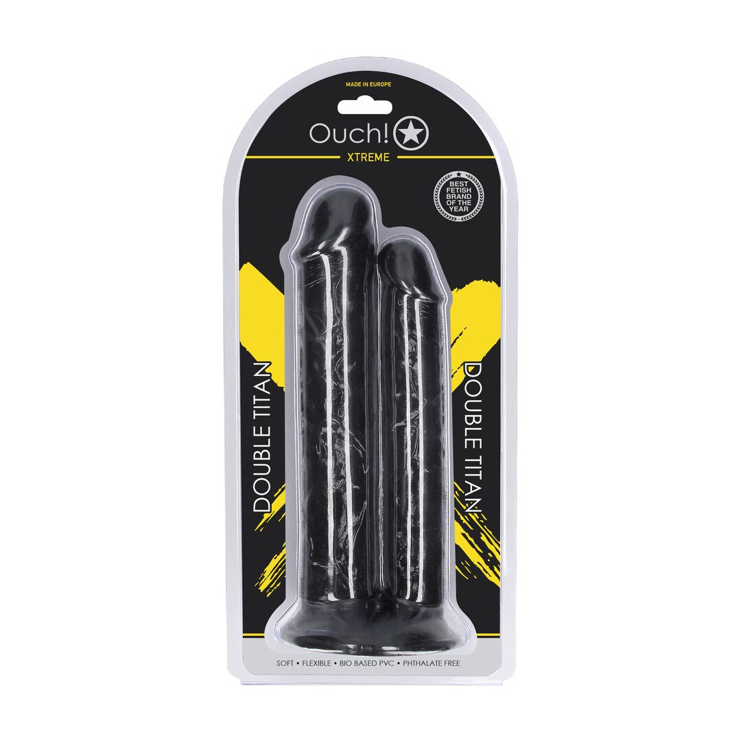 Double Titan - Realistic Double Dildo - 824 gr / 24,5 cm - Black - Afbeelding 2