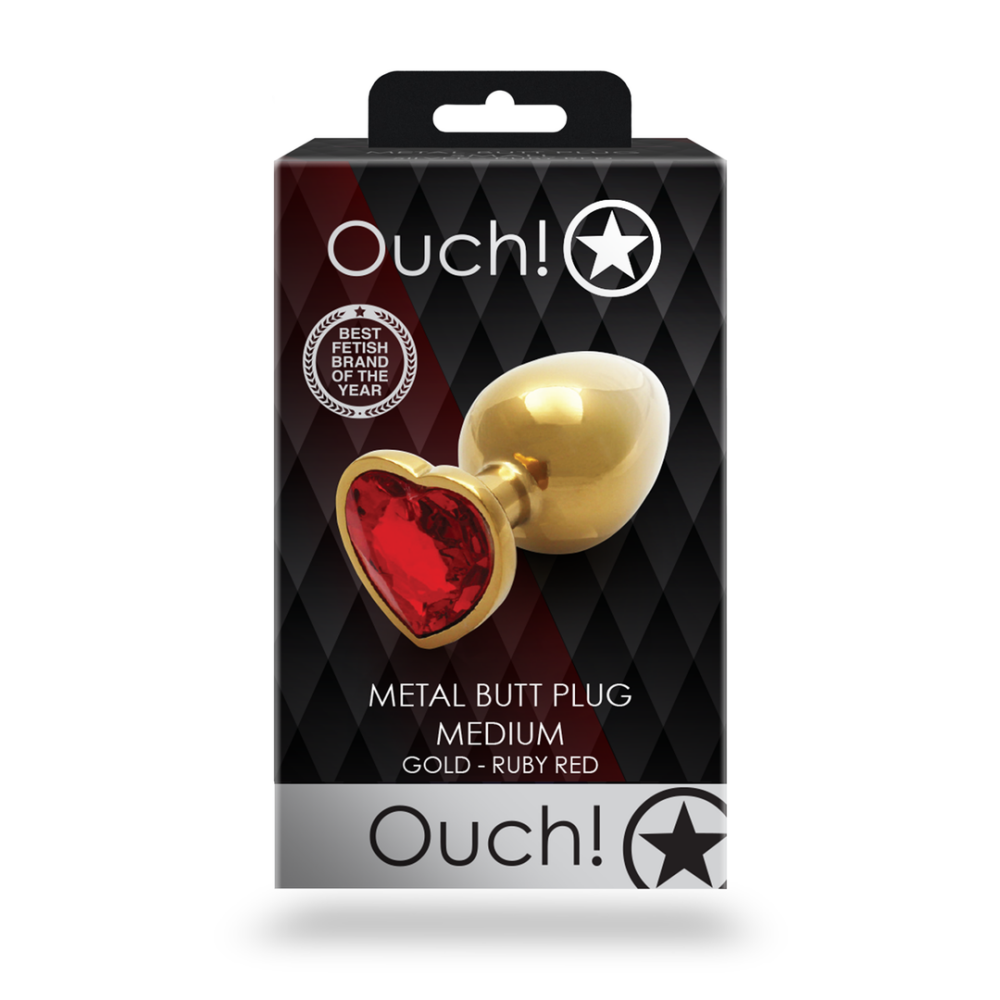 Hartje Gem Buttplug - Medium - Goud/Ruby Rood - Afbeelding 3