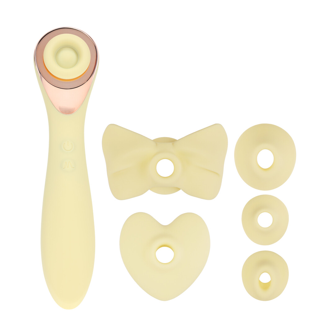 Darling - AirTap Wand Vibrator met Vijf Koppen Accessoires - Geel - Afbeelding 5
