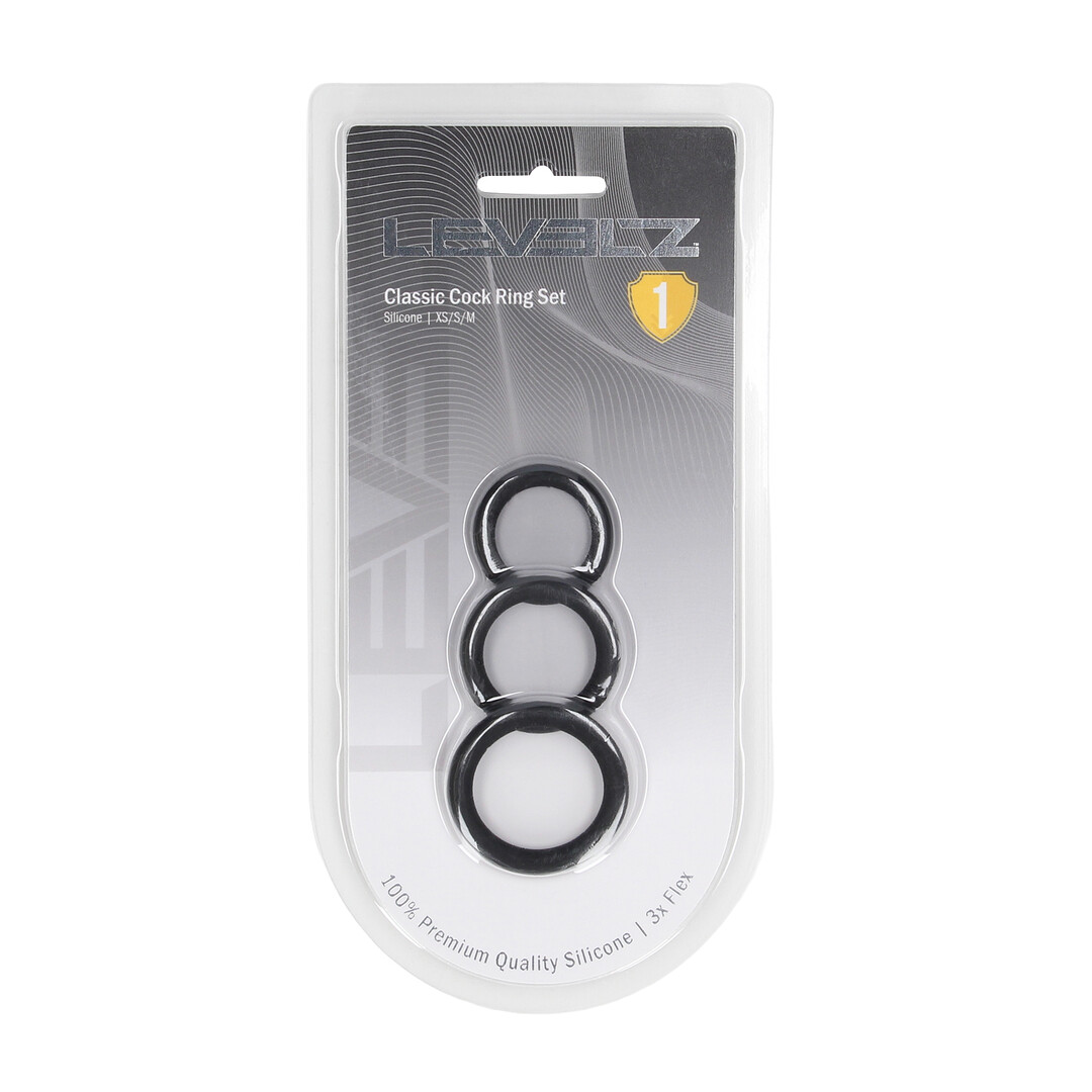 Classic Silicone Cockring Set van 3 - XS/S/M - Zwart - Afbeelding 2