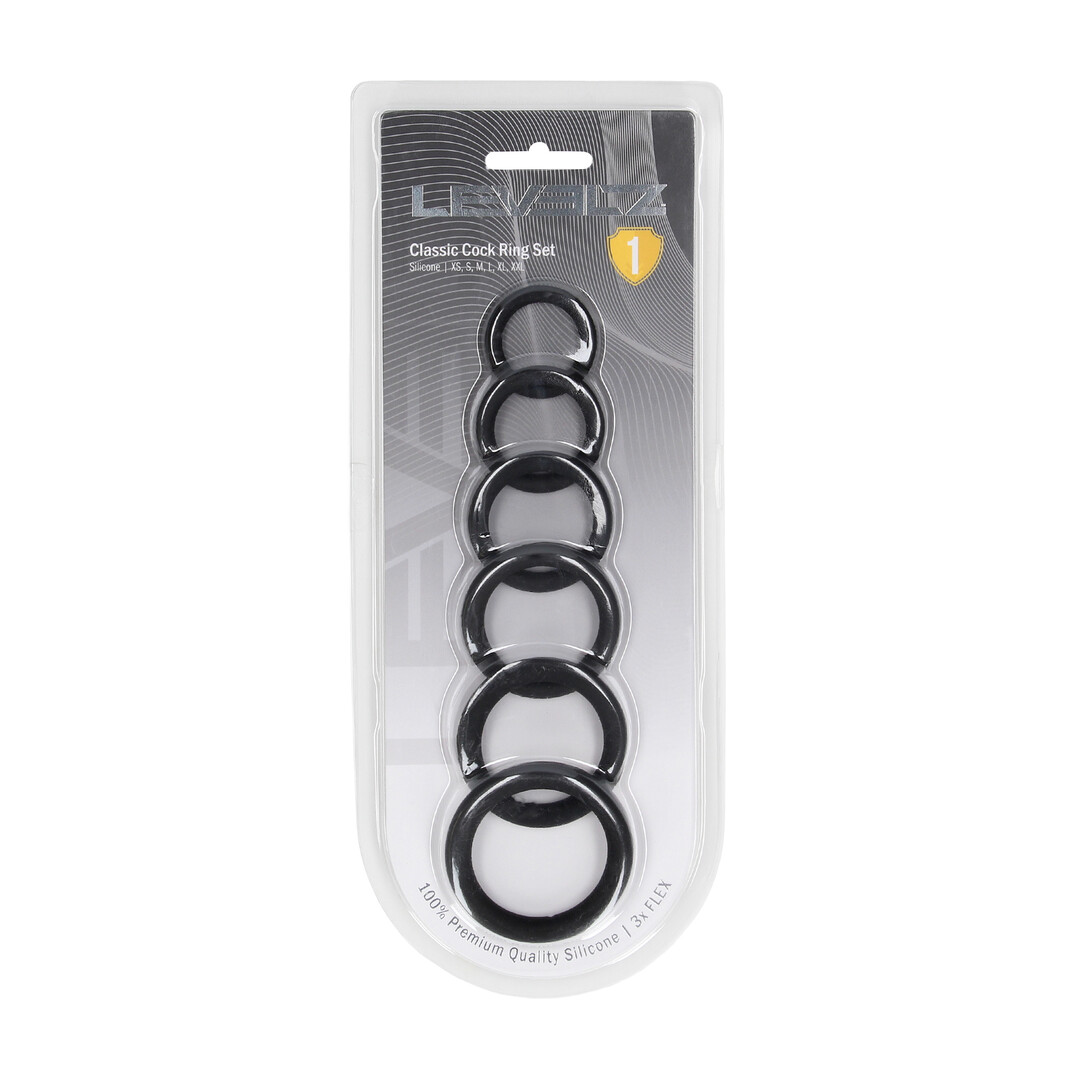Classic Silicone Cockring Set van 6 - Zwart - Afbeelding 2