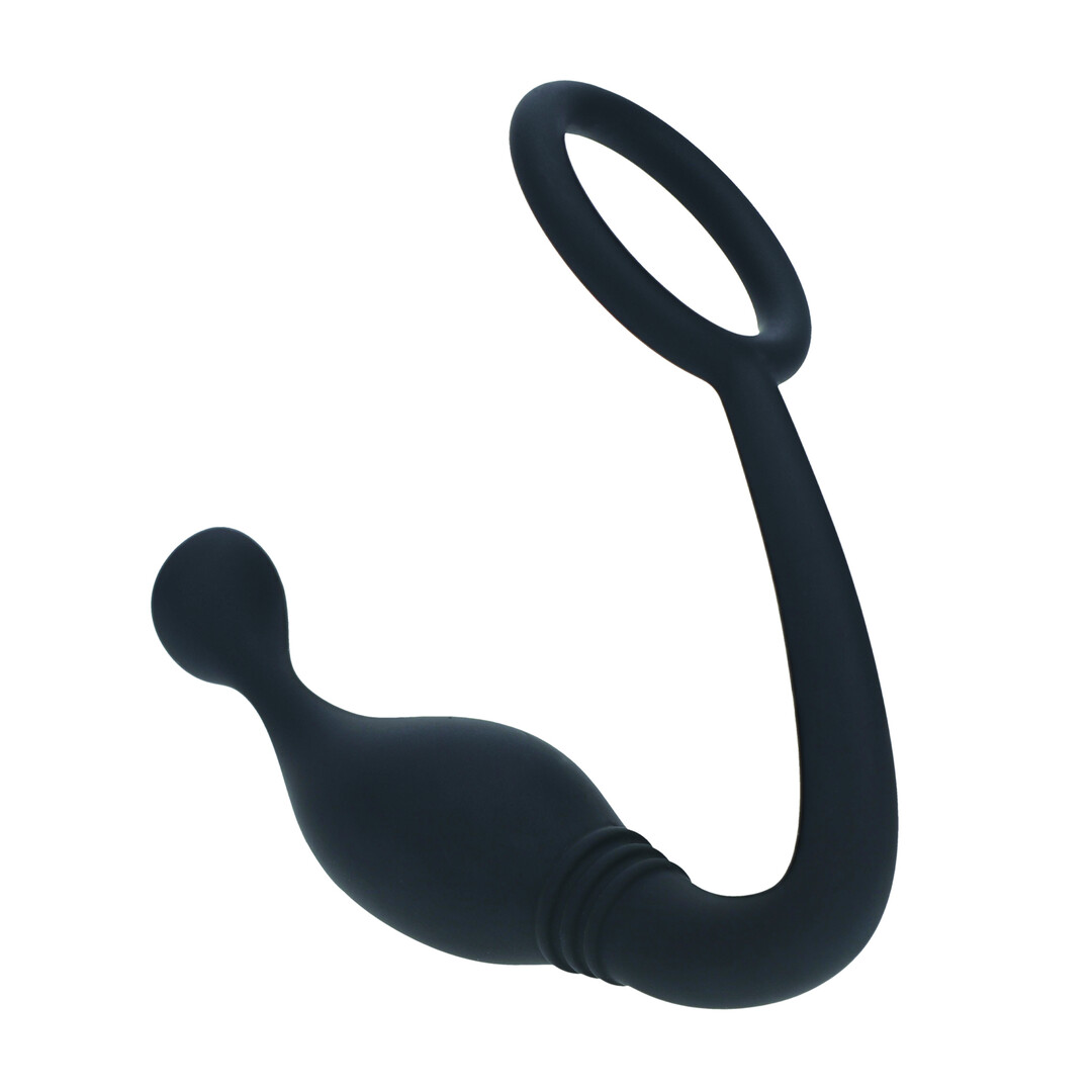 Siliconen Cockring met Prostaatstimulator - S - Zwart - Afbeelding 4