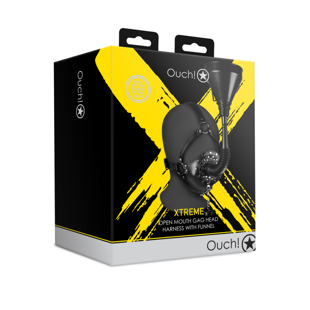 Open Mouth Gag Hoofdband met Trechter - Zwart - Afbeelding 2