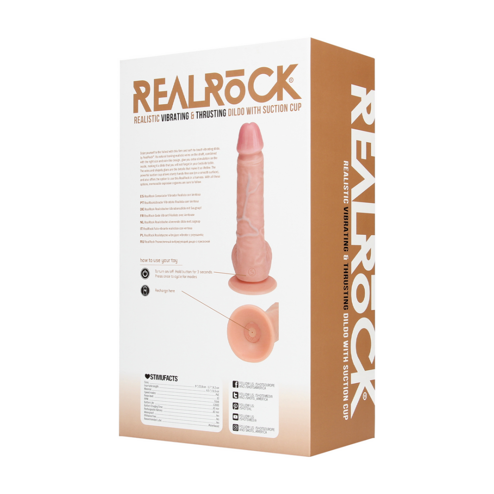 Vibrerende en Duwende Rechte Penis met Ballen - 8 / 20,5 cm - Vlees - Afbeelding 3