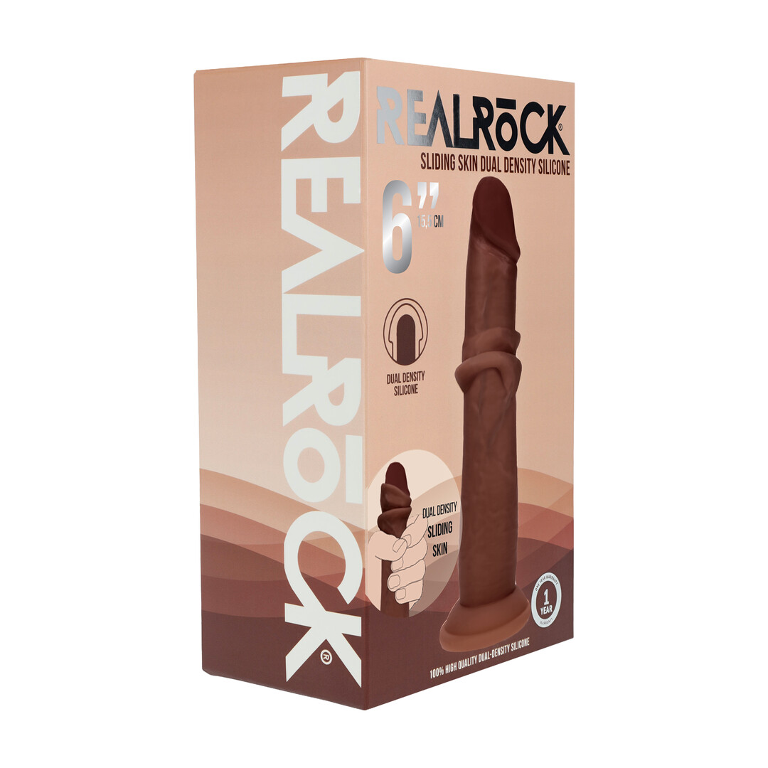 Dual Density Silicone Realistische Sliding Skin Dildo - 6 / 15,5 cm - Bruin - Afbeelding 2
