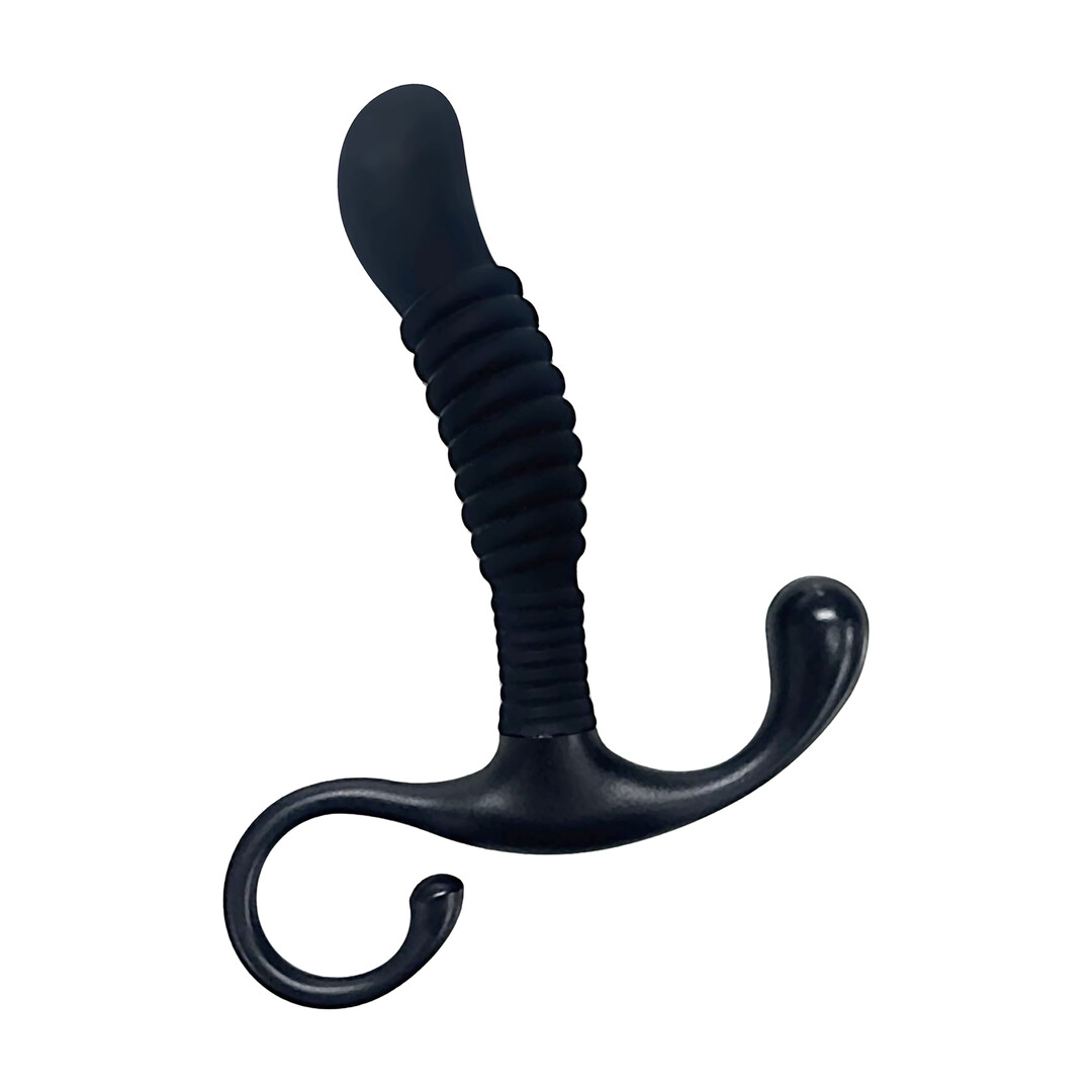 Ribbed Silicone Prostate Massager - Black - Afbeelding 5