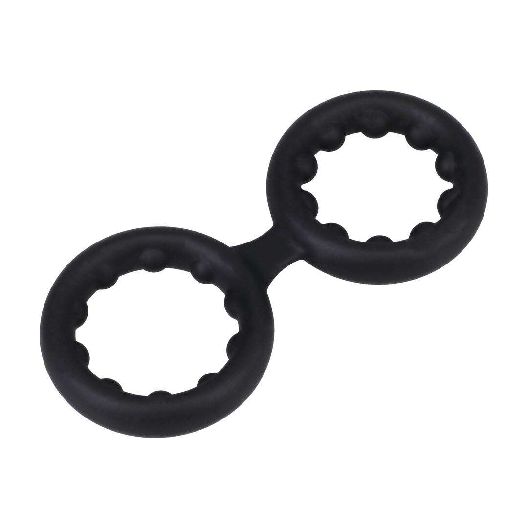 Silicone Double Stamina Cockring with Metal Beads - Black