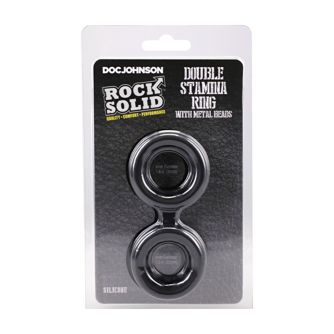 Silicone Double Stamina Cockring with Metal Beads - Black - Afbeelding 2