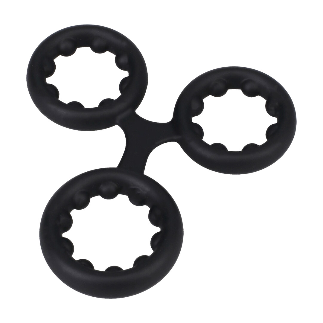 Silicone Triple Stamina Cockring with Metal Beads - Black