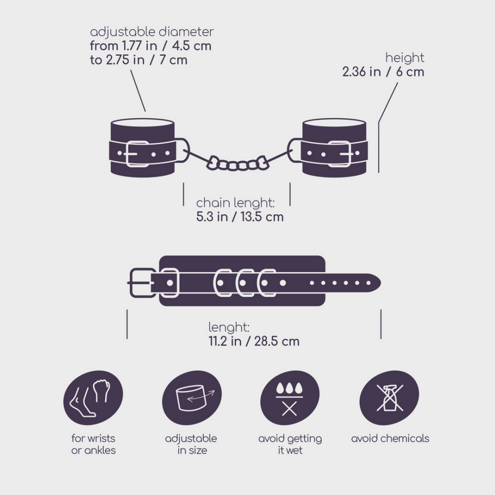 Bondage Love - Leren Handboeien - Zwart - Afbeelding 5
